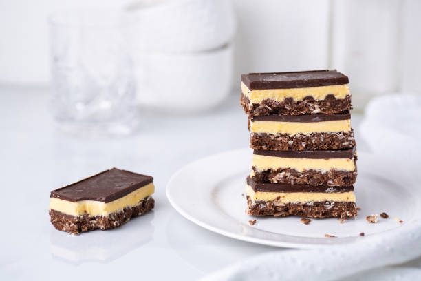 istock A stack of Nanaimo bars - a traditional Canadian dessert - in a white kitchen 1337464996