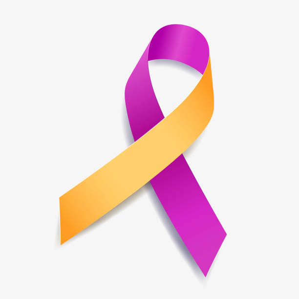 Yellow and Purple ribbon awareness Autoimmune Hepatitis, Bladder Cancer, Sotos Syndrome. Isolated on white background. Vector illustration. Yellow and Purple ribbon awareness Autoimmune Hepatitis, Bladder Cancer, Soto's Syndrome. Isolated on white background. Vector illustration. bladder cancer stock illustrations