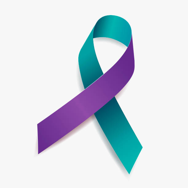 Teal and purple ribbon awareness Domestic Violence, Sexual Assault, Suicide, Surviving Family Members of Suicide. Isolated on white background. Vector illustration. Teal and purple ribbon awareness Domestic Violence, Sexual Assault, Suicide, Surviving Family Members of Suicide. Isolated on white background. Vector illustration. survival illustrations stock illustrations