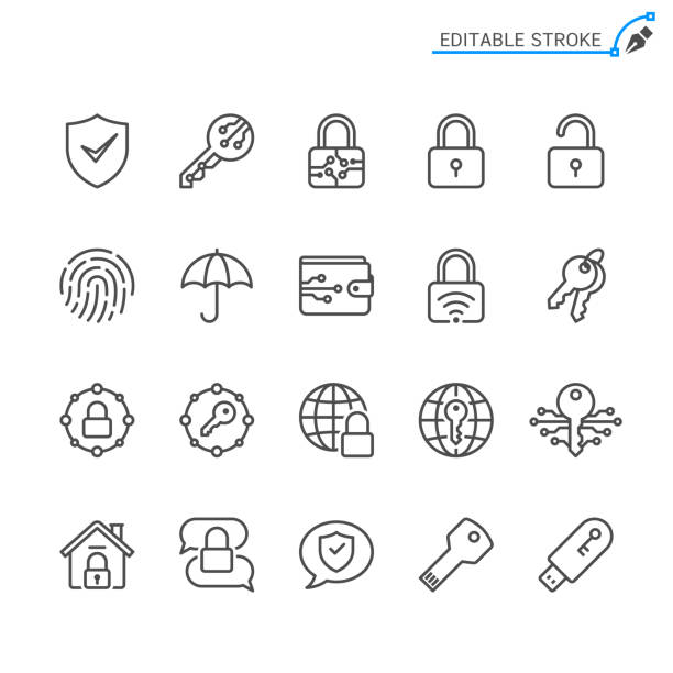 sicherheitsliniensymbole. bearbeitbarer strich. pixel perfekt. - key locking lock symbol stock-grafiken, -clipart, -cartoons und -symbole