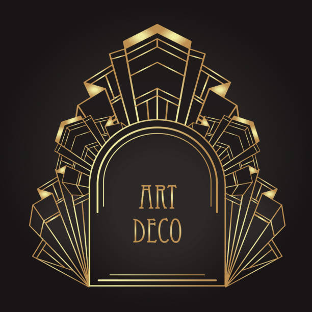 Art Deco vintage gold patterns over black, frames and design elements. Retro party geometric background set (1920's style). vector art illustration