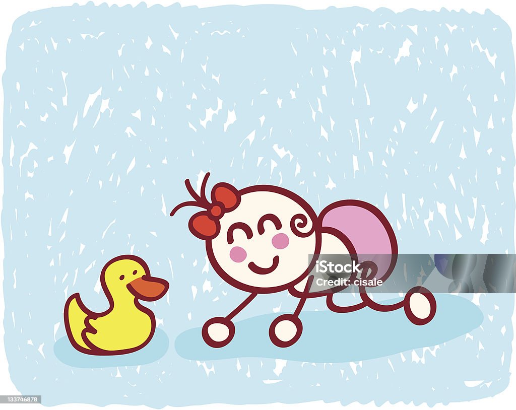 happy little baby girl jugando con juguetes de pato ilustración dibujo animado - arte vectorial de Niño libre de derechos