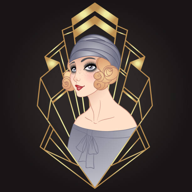 Art Deco vintage illustration of flapper girl. Retro party character in 1920s style. Vector design for glamour event or jazz party. vector art illustration