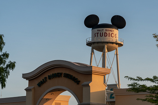 Paris, France - August 20th 2021: Walt Disney Studios in Disneyland Paris at sunset