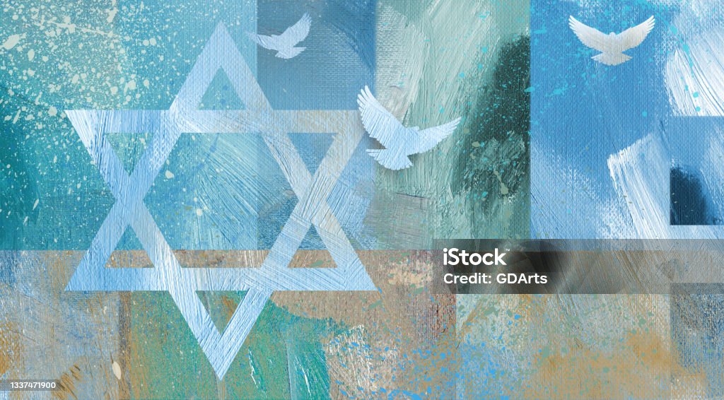 Star of David Graphic abstract background with three doves - Royalty-free Musevilik Stock Illustration