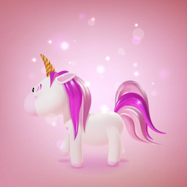 istock Realistic Detailed 3d Cute White Unicorn on a Pink Background. Vector 1337473023