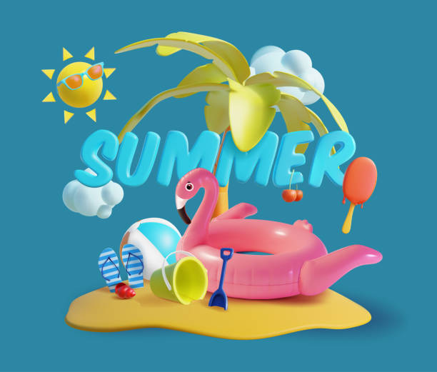 realistischer detaillierter 3d summer festive concept hintergrund. vektor - beach ball ball beach white stock-grafiken, -clipart, -cartoons und -symbole