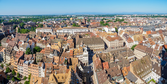 Strasbourg, view of the old Town from the cathedral tower, France