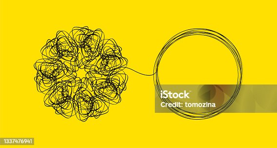 istock Tangle and untangle concept. Psychotherapy, psychology doodle illustration. Coach abstract icon 1337476941