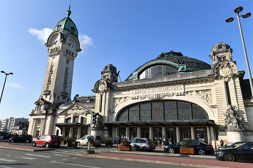 Limoges, France-08 24 2021:Limoges-Bénédictins is the main railway station of Limoges. It is situated on the Orléans–Montauban railway. It was named Bénédictins due to the presence of a Benedictine monastery closed during the French Revolution.