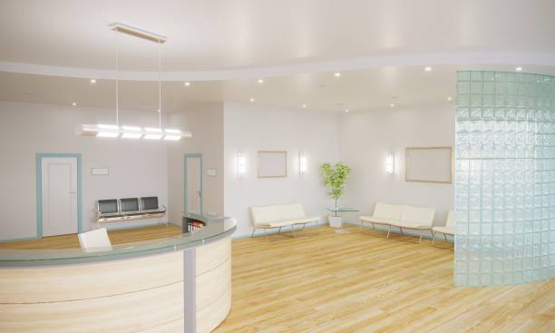 modernes lobby-interieur - indoors lobby office waiting room stock-fotos und bilder