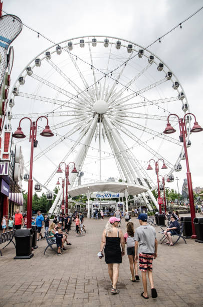 People walking to Ferris wheel in Clifton Hill (Niagara Falls) during day of summer