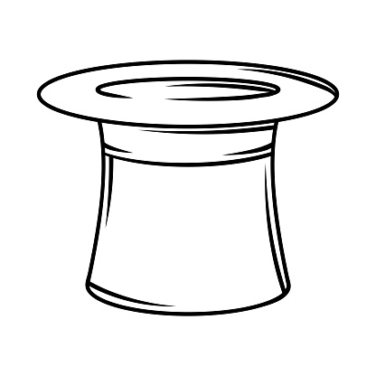 Illustration of cylinder hat. Black and white stylized picture. Icon for design and decoration.