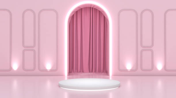 istock White stand on curved wall light pink back,mock up podium for product presentation 1337482640