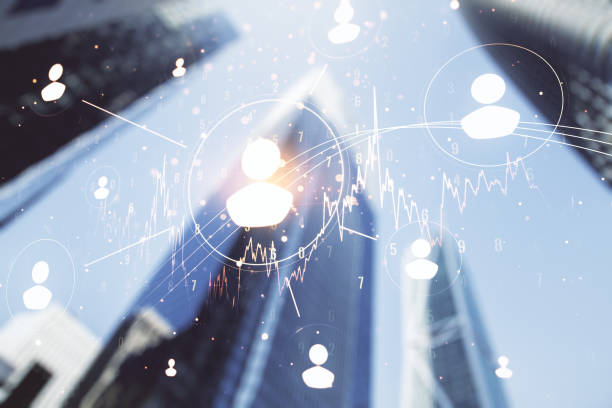 istock Abstract virtual social network hologram on modern architecture background. Double exposure 1337483972