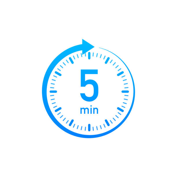 The 5 minutes, stopwatch vector icon. Stopwatch icon in flat style, timer on on color background. Vector illustration. The 5 minutes, stopwatch vector icon. Stopwatch icon in flat style, timer on on color background. Vector illustration five minutes stock illustrations