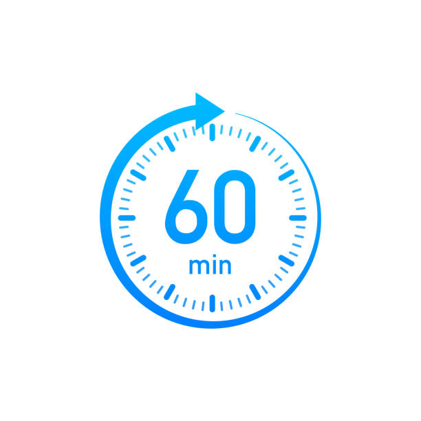 The 60 minutes, stopwatch vector icon. Stopwatch icon in flat style, timer on on color background. Vector illustration. The 60 minutes, stopwatch vector icon. Stopwatch icon in flat style, timer on on color background. Vector illustration minute hand stock illustrations