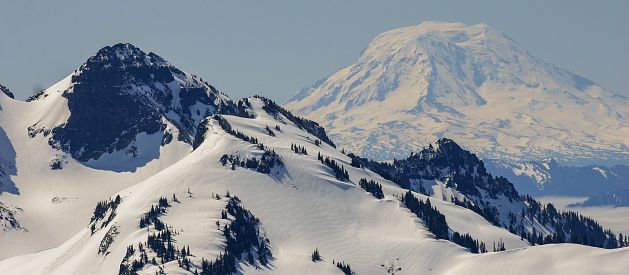 Snow covered cascade mountains in Washington state, USA
