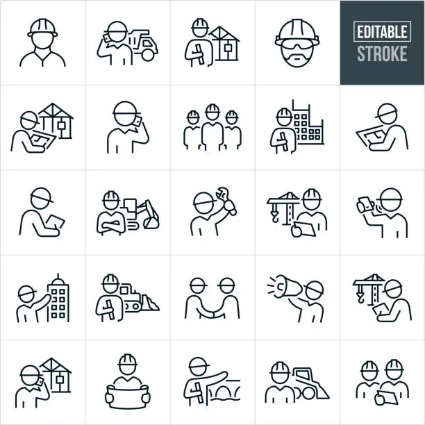 Vector illustration of Construction Management Thin Line Icons - Editable Stroke