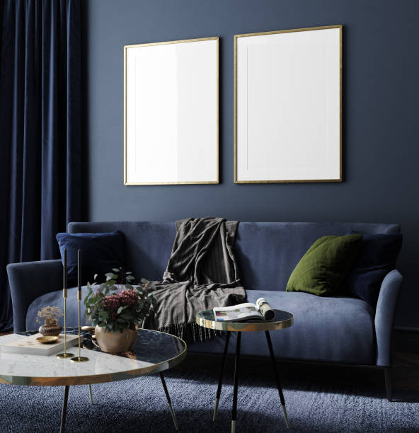 istock Frame mockup in home interior, luxury modern dark living room 1337492045