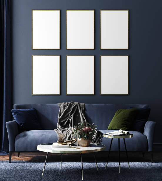 istock Frame mockup in home interior, luxury modern dark living room 1337492461