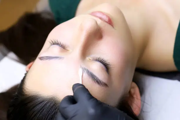 Photo of cosmetic procedure for laminating eyebrows