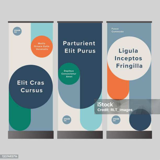 Set Of Vertical Banner Design Layouts With Modern Geometric Circle Graphics Stock Illustration - Download Image Now
