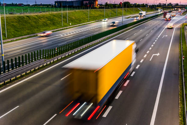 istock Trucks on six lane controlled-access highway in Poland 1337496093
