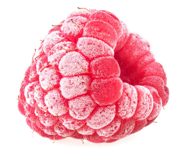 istock Delicious frozen raspberry isolated on a white background 1337496163