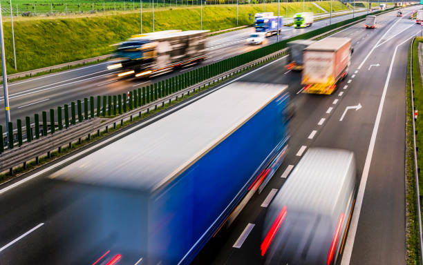 istock Trucks on six lane controlled-access highway in Poland 1337496894