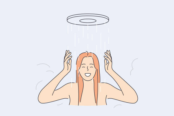pomysł na prysznic i relaks - bathtub women naked human face stock illustrations