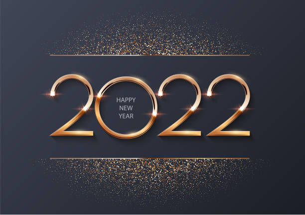 happy new year 2022 background. gold shining in light with sparkles celebration. greeting festive card vector illustration. merry christmas holiday modern poster or wallpaper design - new year 幅插畫檔、美工圖案、卡通及圖標