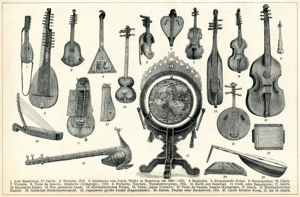 illustrations, cliparts, dessins animés et icônes de collection d’instruments à cordes de musique antique - medieval music