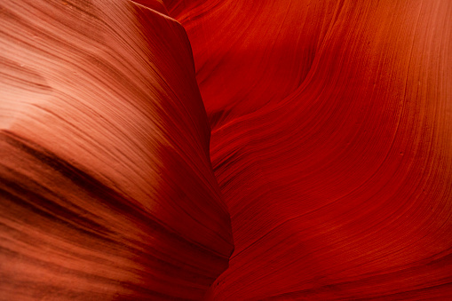 Rock formation textures in lower Antelope Canyon in Arizona.