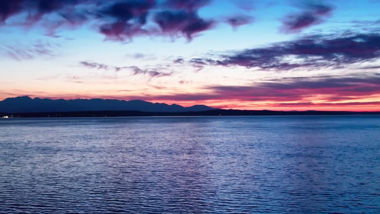 Colorful Sunset Over the Puget Sound - Aerial