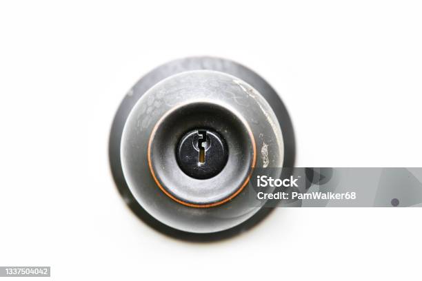 Black Door Knob And Key Hole Stock Photo - Download Image Now - Keyhole, Doorknob, Cut Out