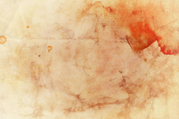 texture background, brown beige and red orange watercolor painted parchment paper with grunge, old vintage stains and distressed grungy textured design stock photo