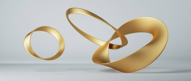istock 3d render, abstract fashion background with mobius ribbon linked rings, paper stripe macro, golden foil 1337506119