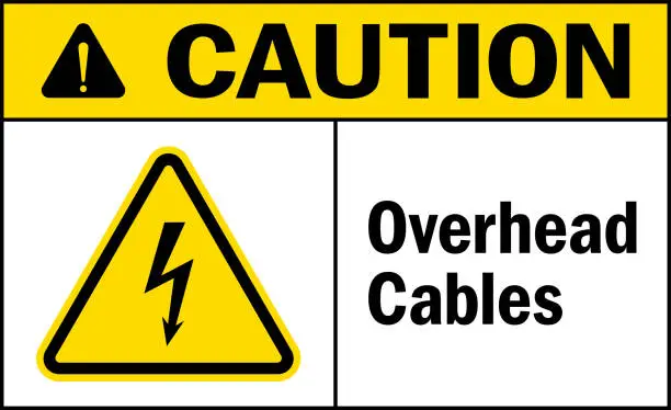 Vector illustration of Caution Overhead cables sign.