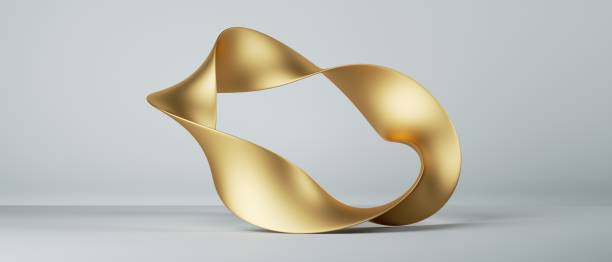 istock 3d render, abstract fashion background with mobius ribbon twisted ring, paper stripe macro, golden foil 1337506382