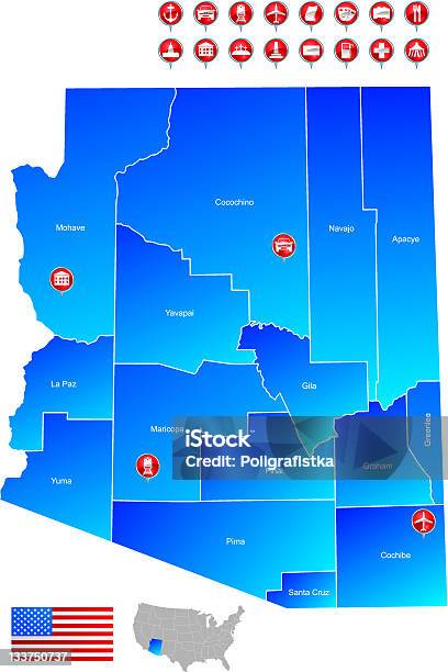 Карта Of Аризона — стоковая векторная графика и другие изображения на тему АЗС - АЗС, Автомойка, Аризона - Юго-запад США