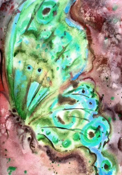 istock Butterfly wing, abstract green and brown watercolor 1337508442