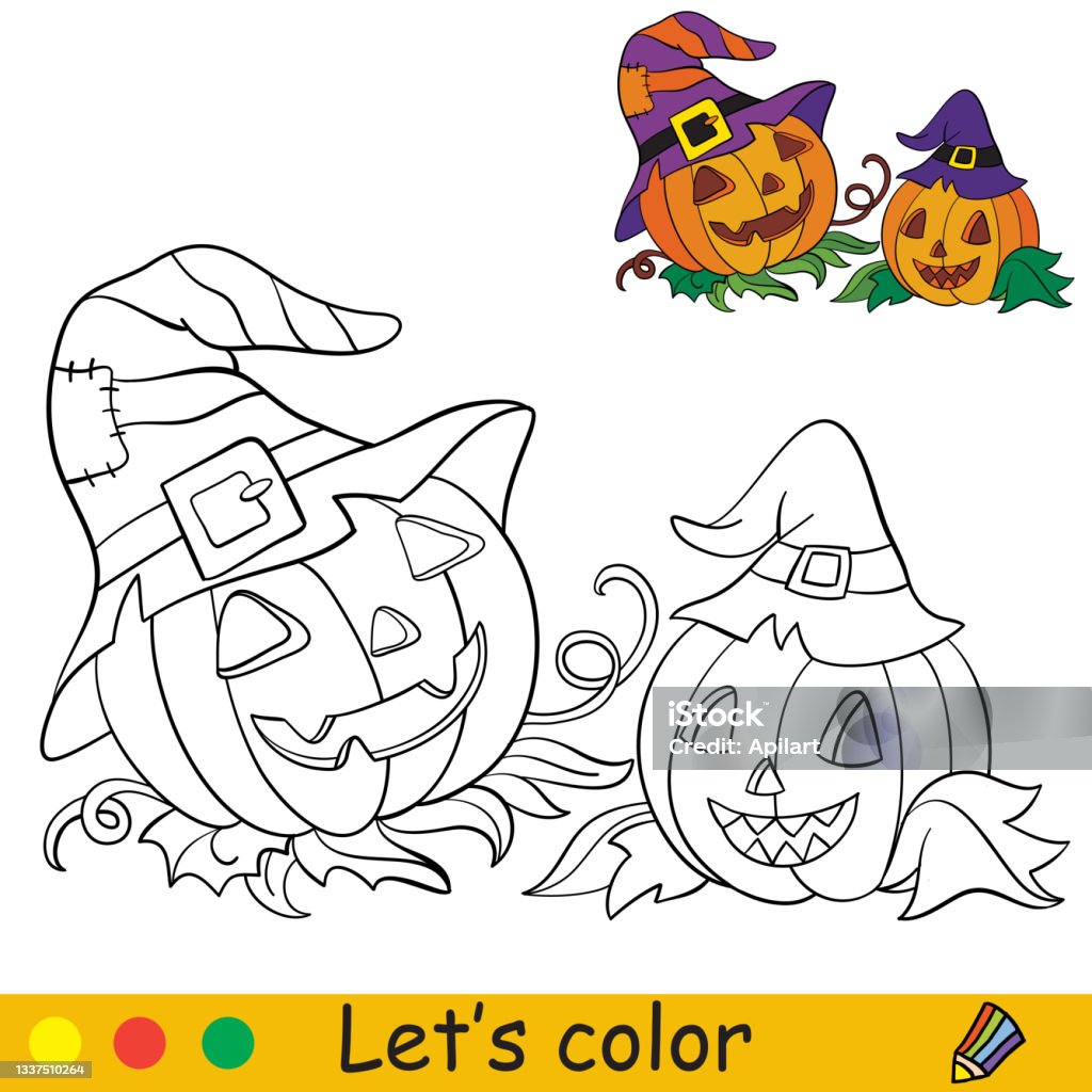 Ilustración de Colorear Con Plantilla Calabazas De Halloween En Sombreros y  más Vectores Libres de Derechos de Halloween - iStock