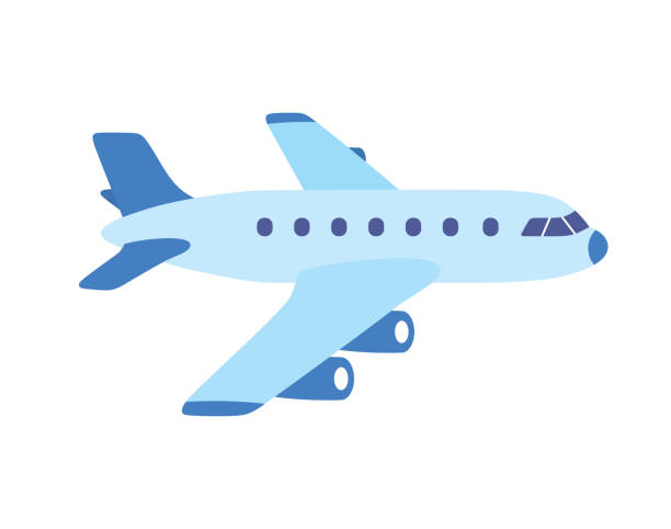 blaues flugzeug isoliert - flugzeug stock-grafiken, -clipart, -cartoons und -symbole