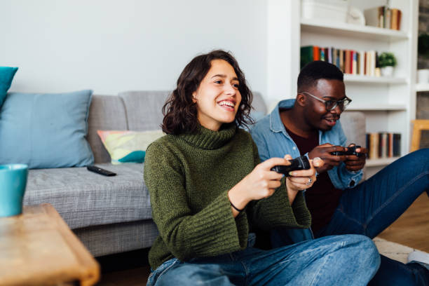 istock Happy diverse couple having fun together at home 1337513837
