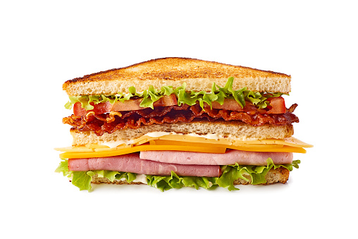 Half of club sandwich isolated on white. Clipping path included