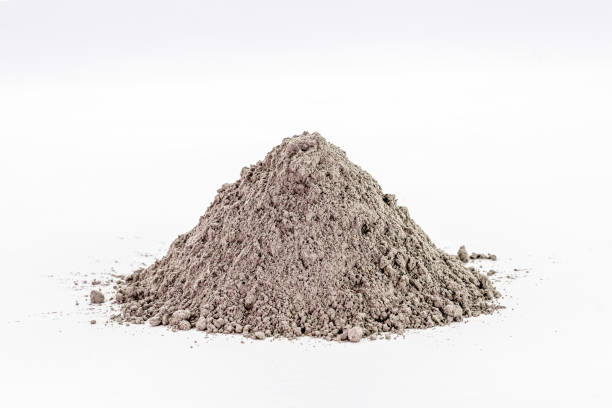 cement dust pile on isolated white background, construction material. - poedersneeuw stockfoto's en -beelden