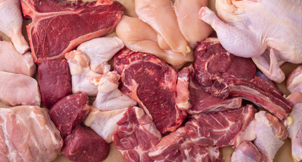 istock Assortment of raw meat . chicken beef and pork . 1337521122