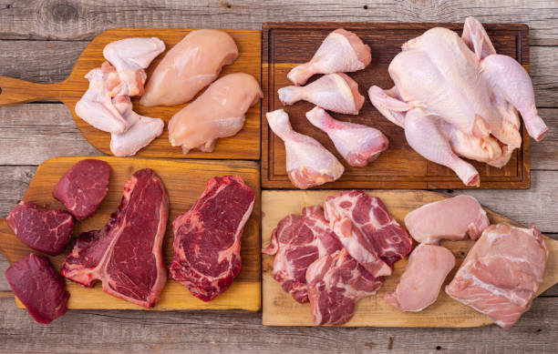 istock Assortment of raw meat . chicken beef and pork . 1337521124