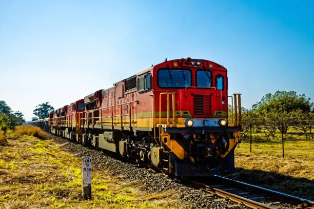Photo of Red diesel electric locomotives pulling train